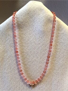 Rose Pink Beaded Necklace with Dragonfly Charm - Women Jewelry